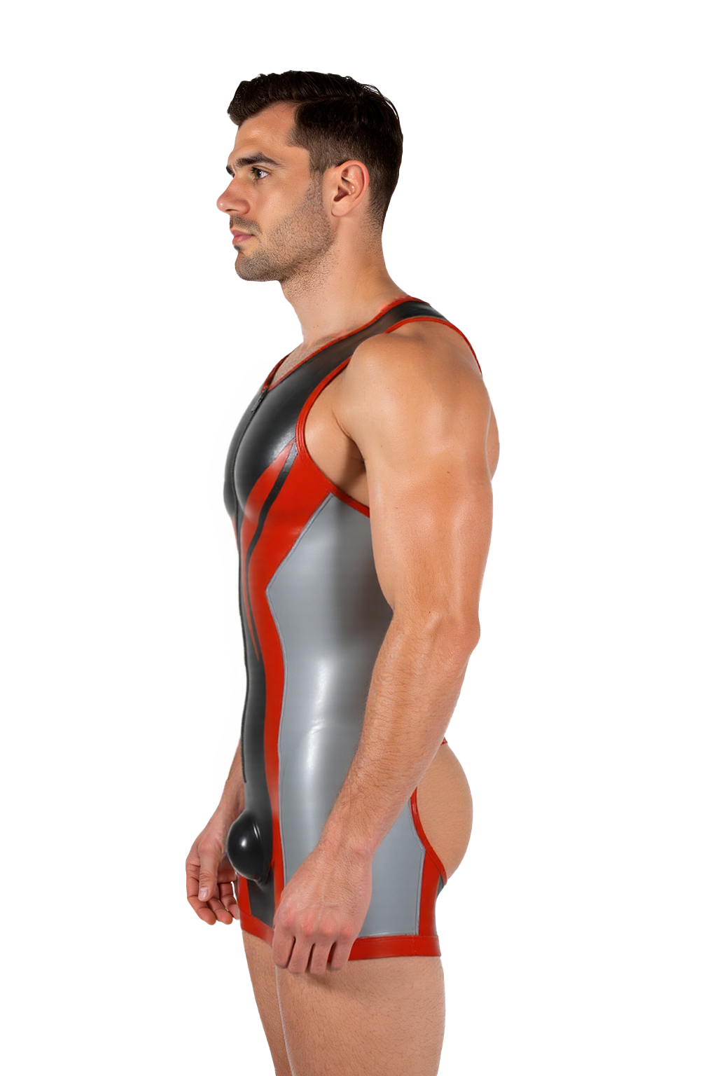 Mysteryglove Men’s PU Leather Open Back Bodysuit – Sleeveless Zipper Desig