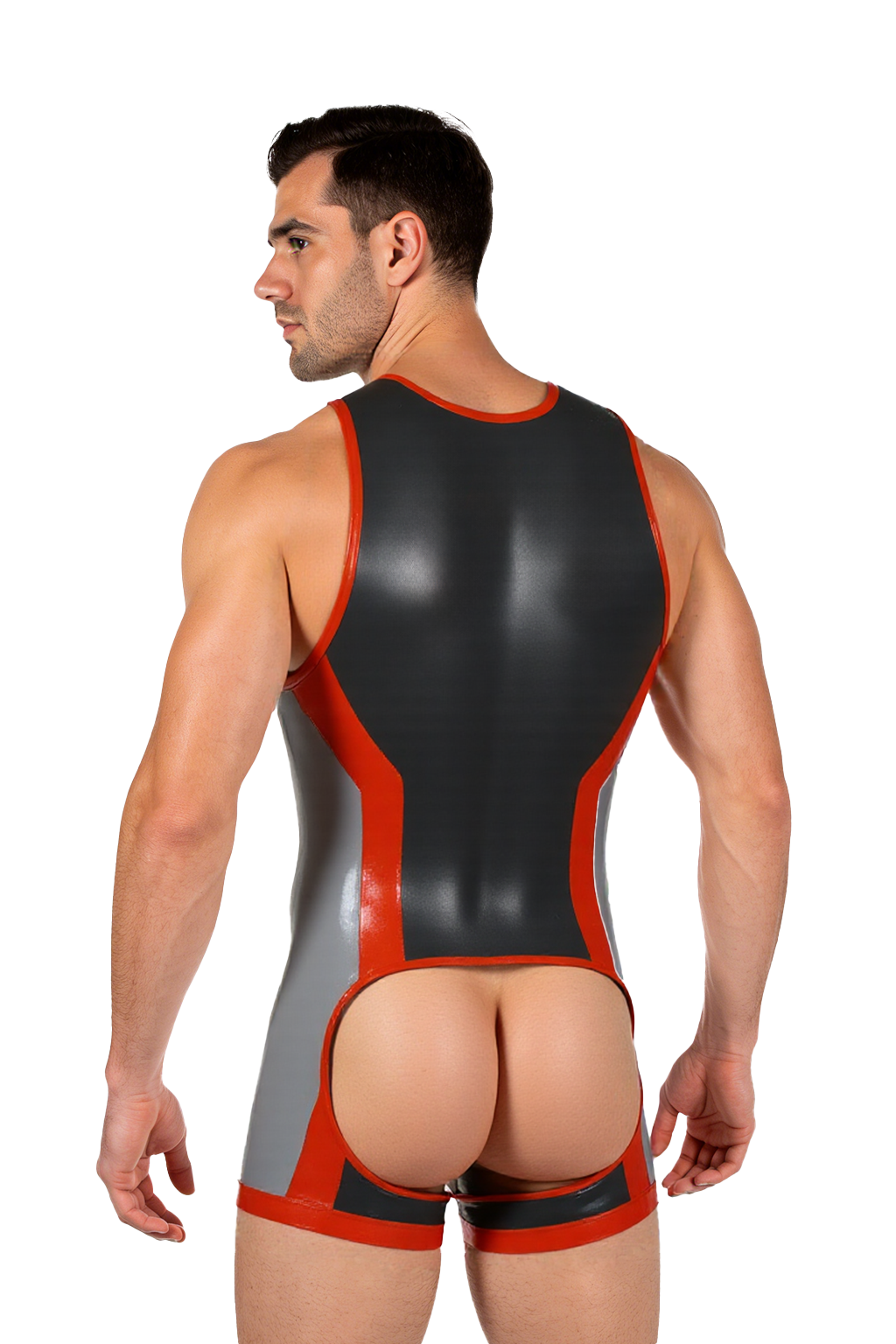 Mysteryglove Men’s PU Leather Open Back Bodysuit – Sleeveless Zipper Desig