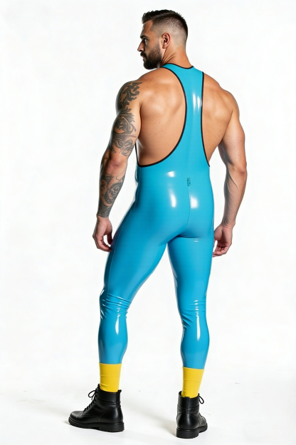 Mysteryglove PU Leather Bodysuit - Sleek Blue Zipper Design