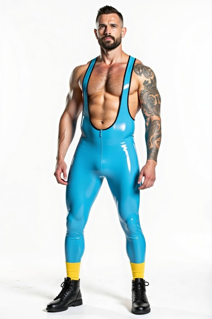 Mysteryglove PU Leather Bodysuit - Sleek Blue Zipper Design