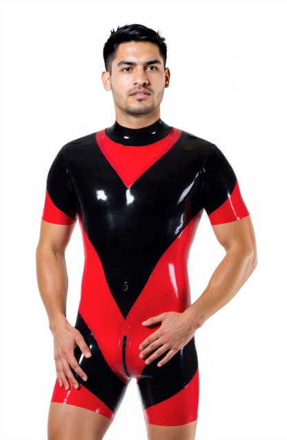 [Copy]Mysteryglove Men's High-Shine PU Leather Bodysuit – Vibrant Green and Black with Bold Zipper