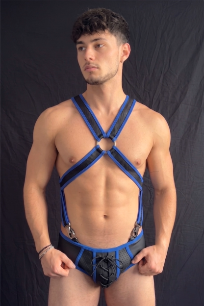 Mysteryglove Fetish-Style Harness Outfit — Metal Rings, Clips & Lace-Up Front