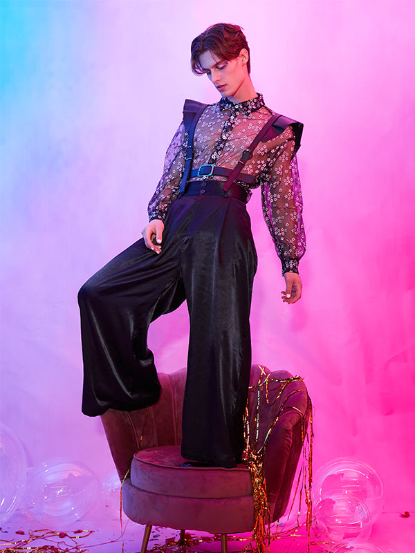 Mens See Through Mesh Floral Shirts