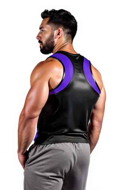 Mysteryglove Men's Black Faux Leather Tank Top with Red Accents and Zipper【Three colors】