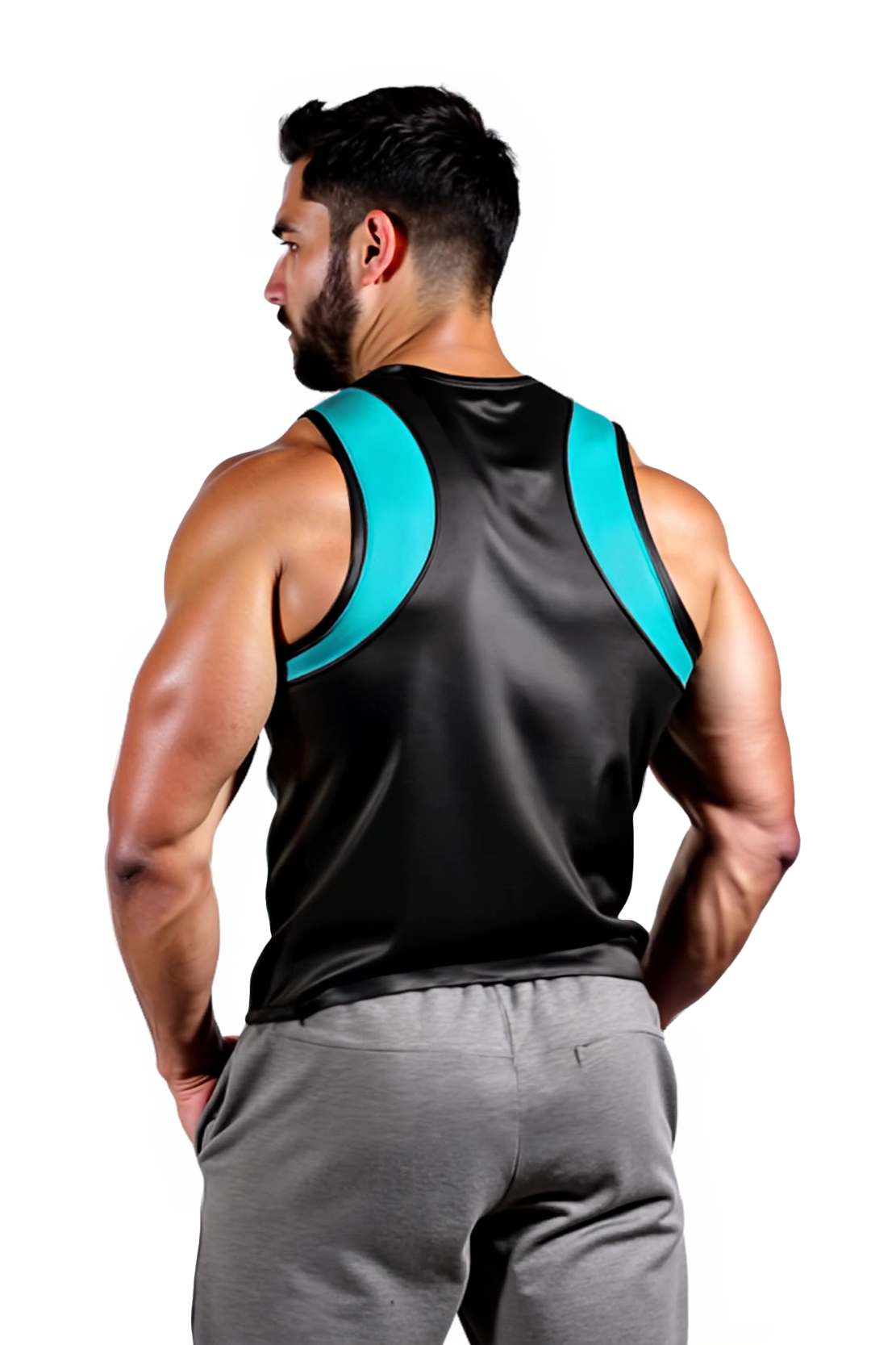 Mysteryglove Men's Black Faux Leather Tank Top with Red Accents and Zipper【Three colors】