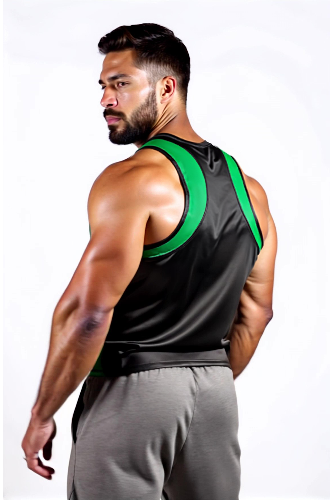 Mysteryglove Men's Black Faux Leather Tank Top with Red Accents and Zipper【Three colors】