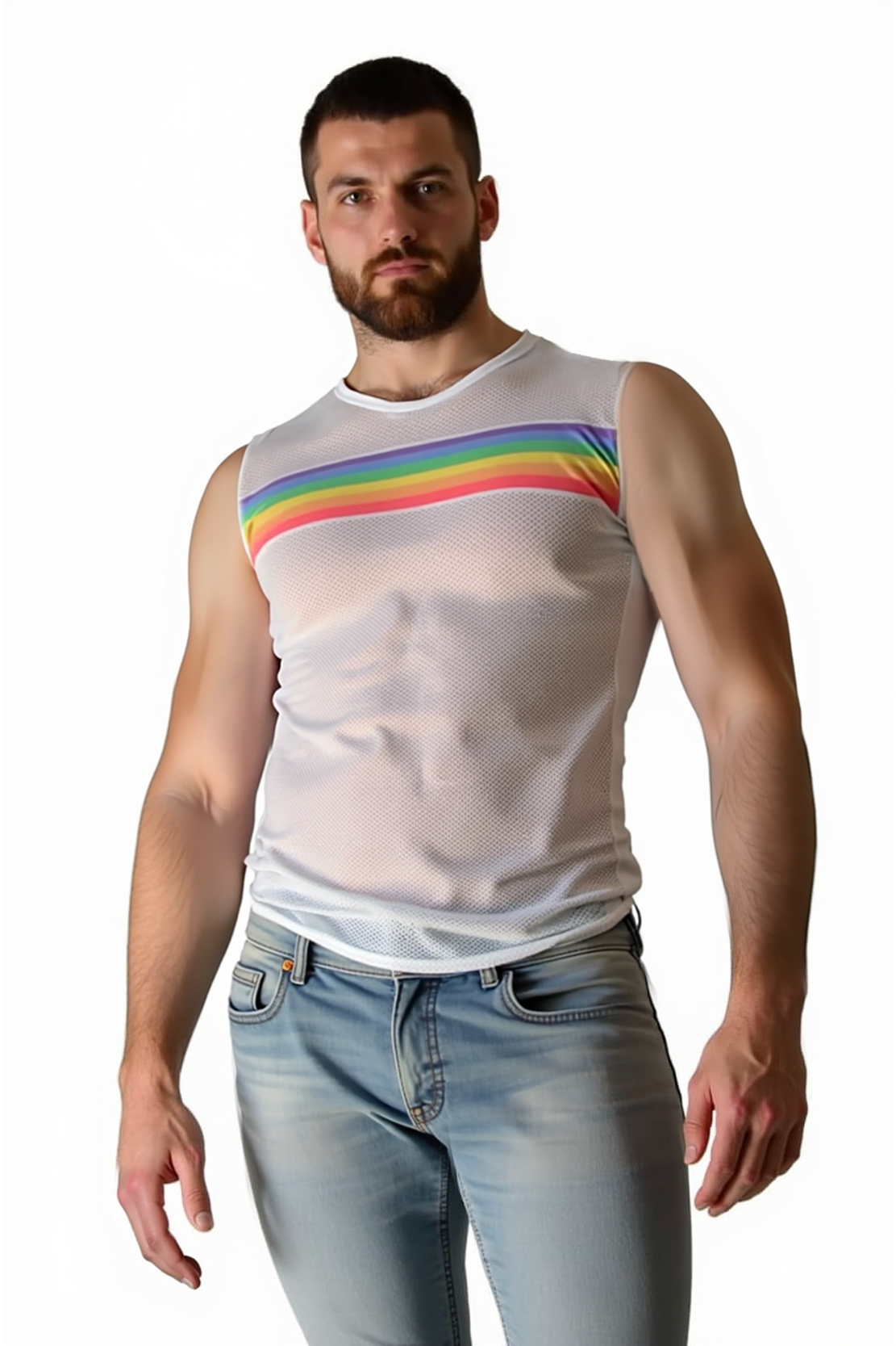 Rainbow Accent Mesh Tank