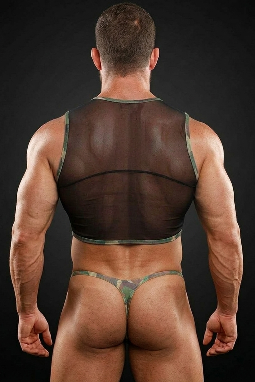 Mysteryglove Men's Camouflage Mesh Crop Top & Thong Set – Sexy Military Style Outfit