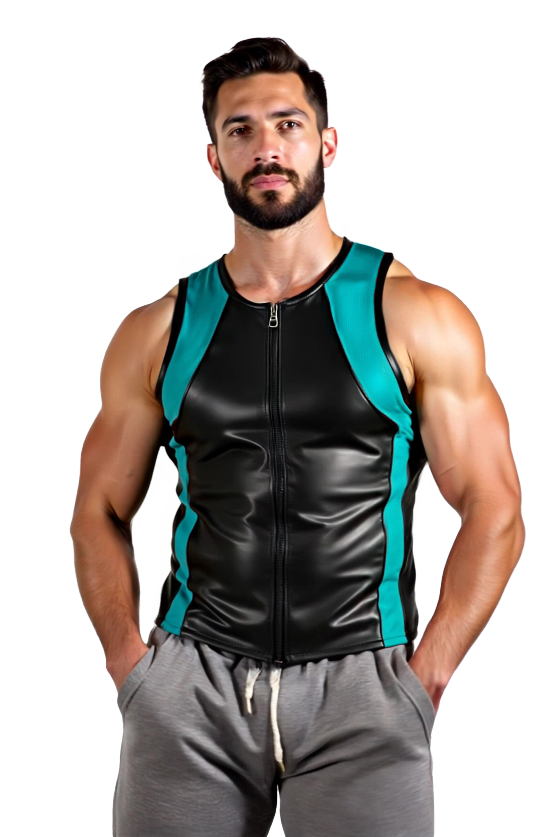 Mysteryglove Men’s Black and Orange Muscle Fit Zipper Bodysuit