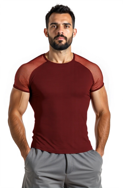 Mesh See Through Patchwork Short Sleeve Round Neck T-shirt