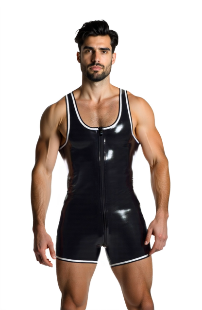 Mysteryglove Glossy Sleeveless Bodysuit with White Trim