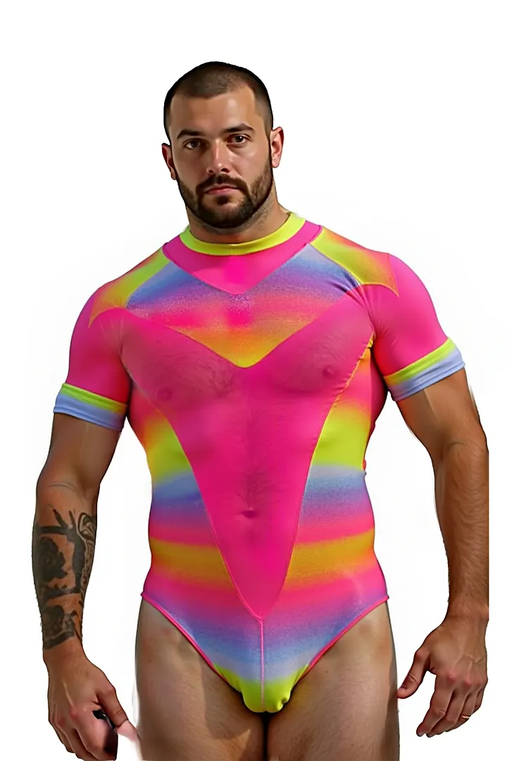 Mysteryglove  Men's Neon Rainbow Bodysuit