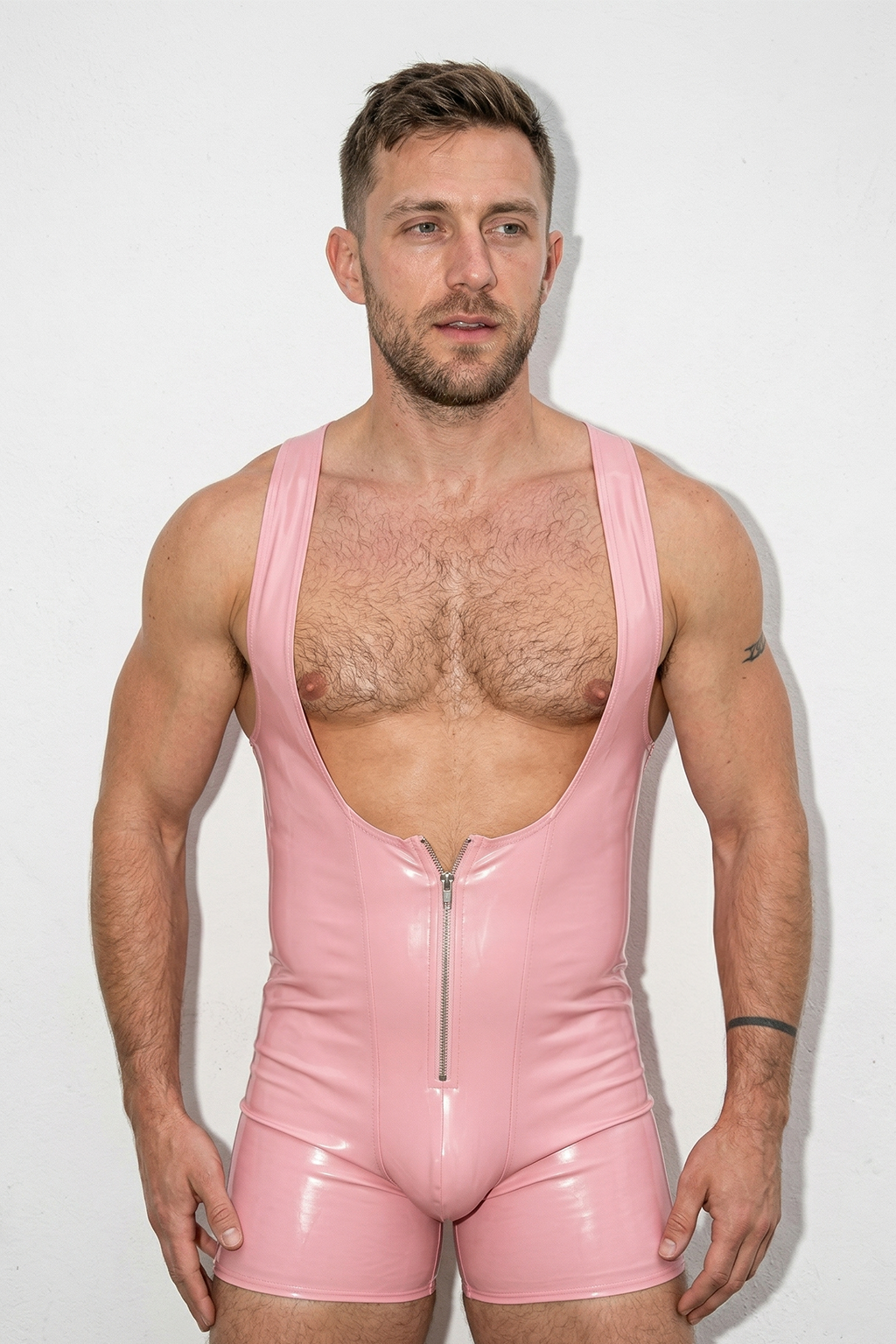 Mysteryglove Ultimate Charm – Pink PU Leather Athletic Jumpsuit