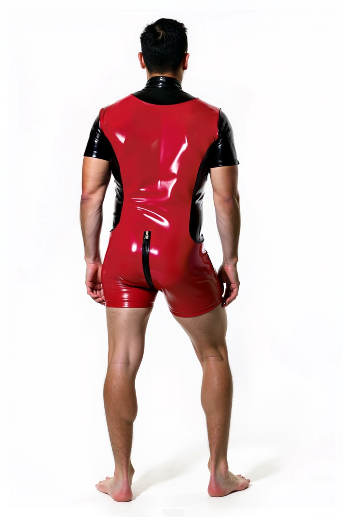 Mysteryglove "Crimson Edge" Bodysuit – High-Shine Red & Black Contrast