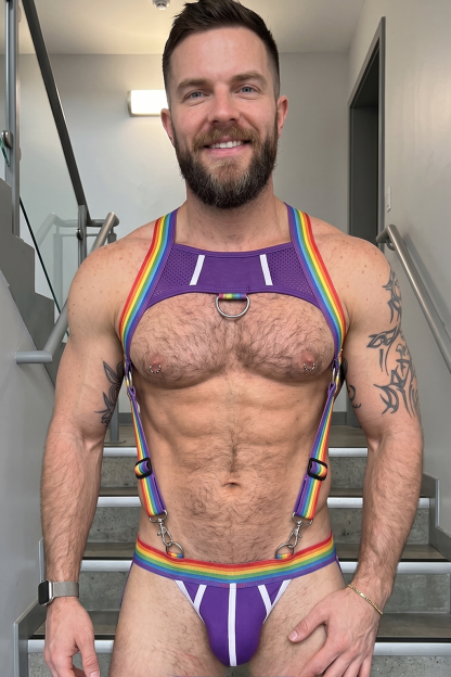 Mysteryglove Rainbow Pride Harness Set – Purple Mesh Chest Harness + Jockstrap
