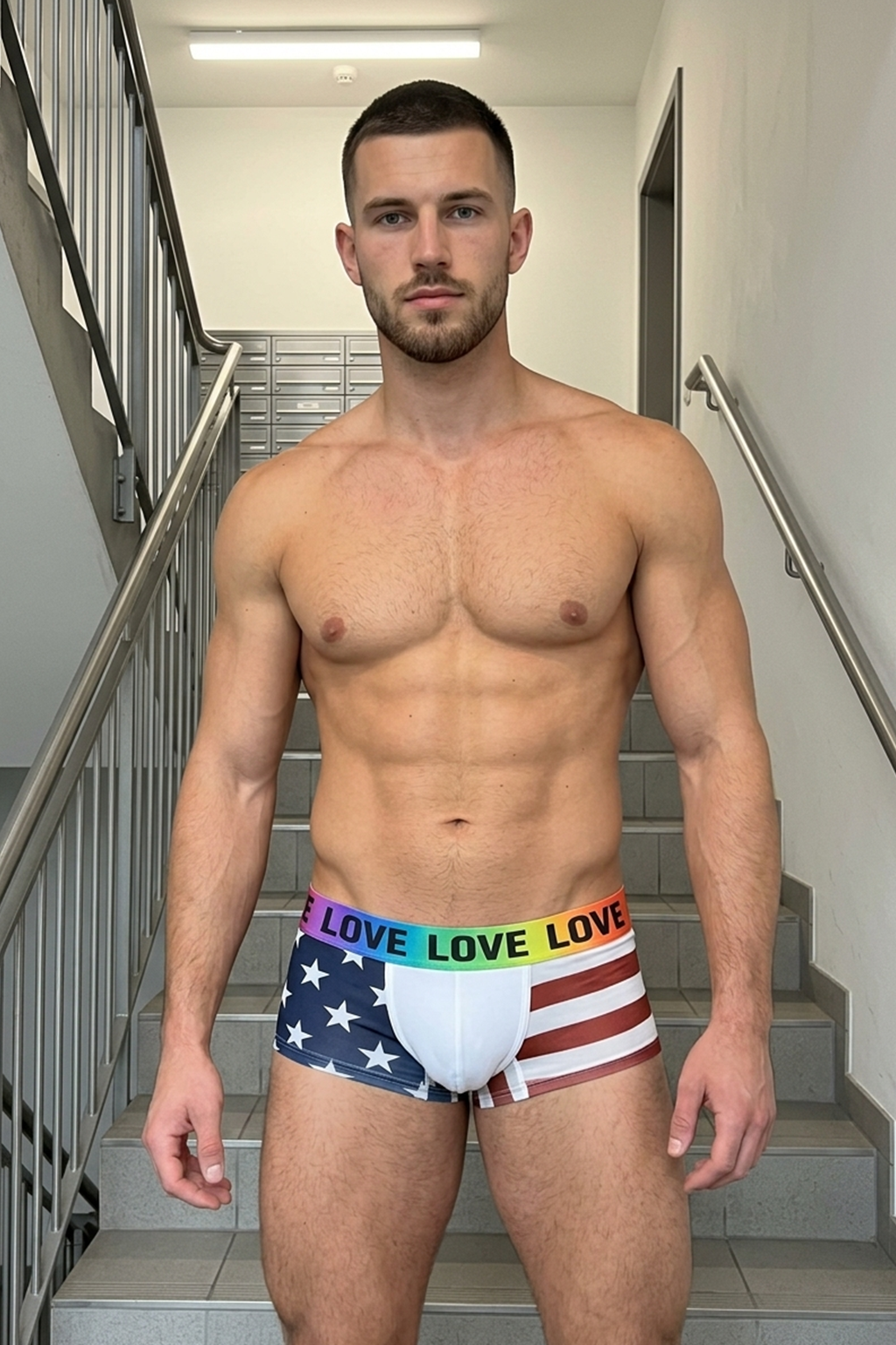 Mysteryglove LOVE Rainbow Waistband Trunks – USA Flag Print, Bold Pride Style