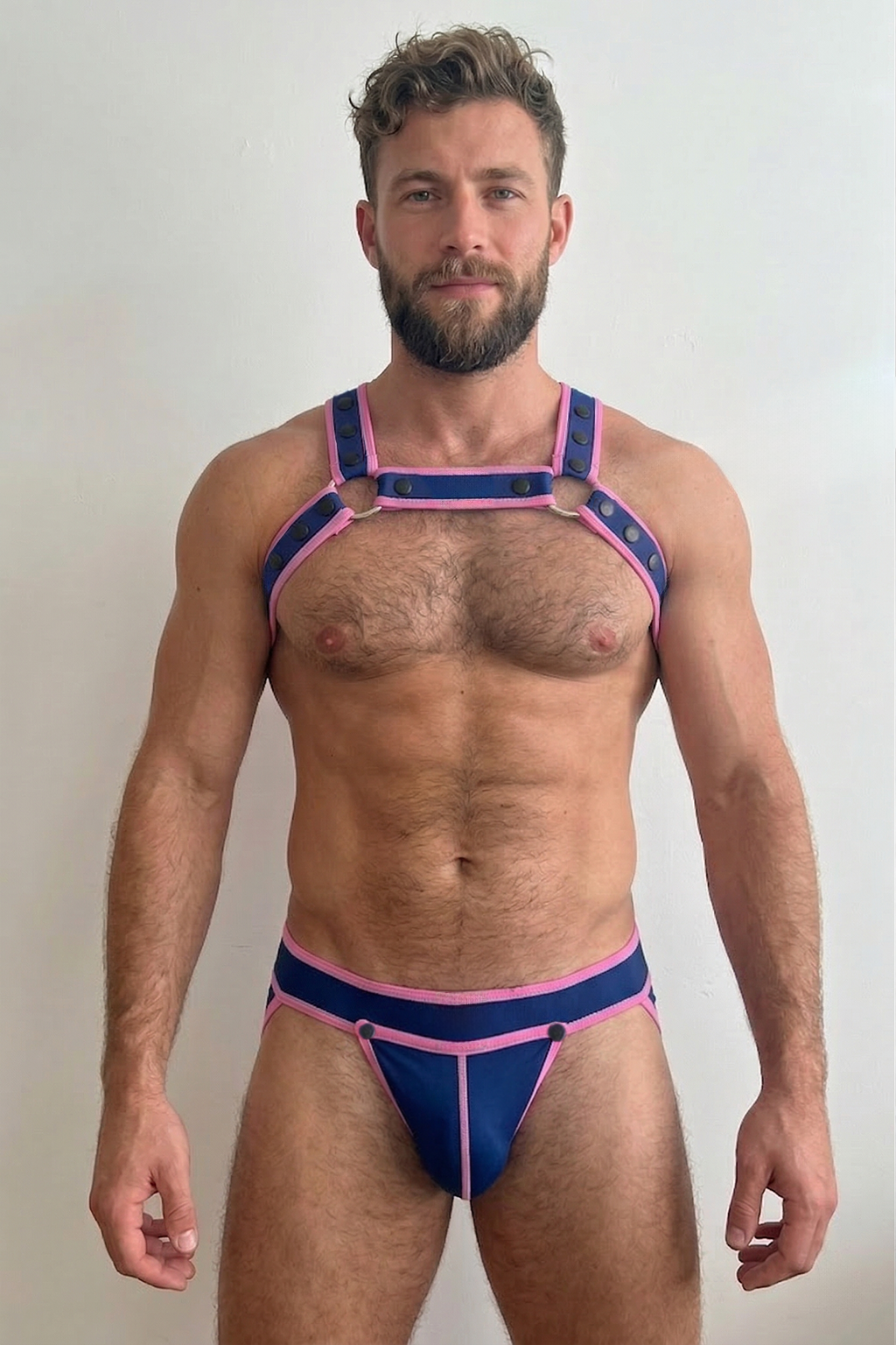 Mysteryglove Blue Pink Harness Set with Studded Strap Design