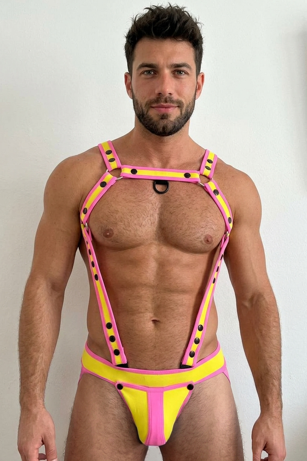 Mysteryglove Pink Yellow Harness Set with Studded Strap Design