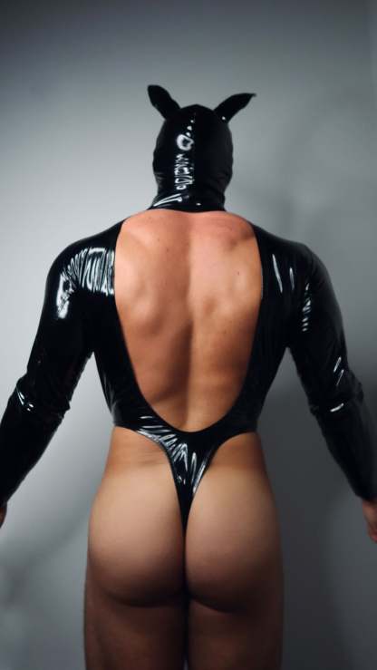 Black PU Leather PopArt Daddy V Bodysuit