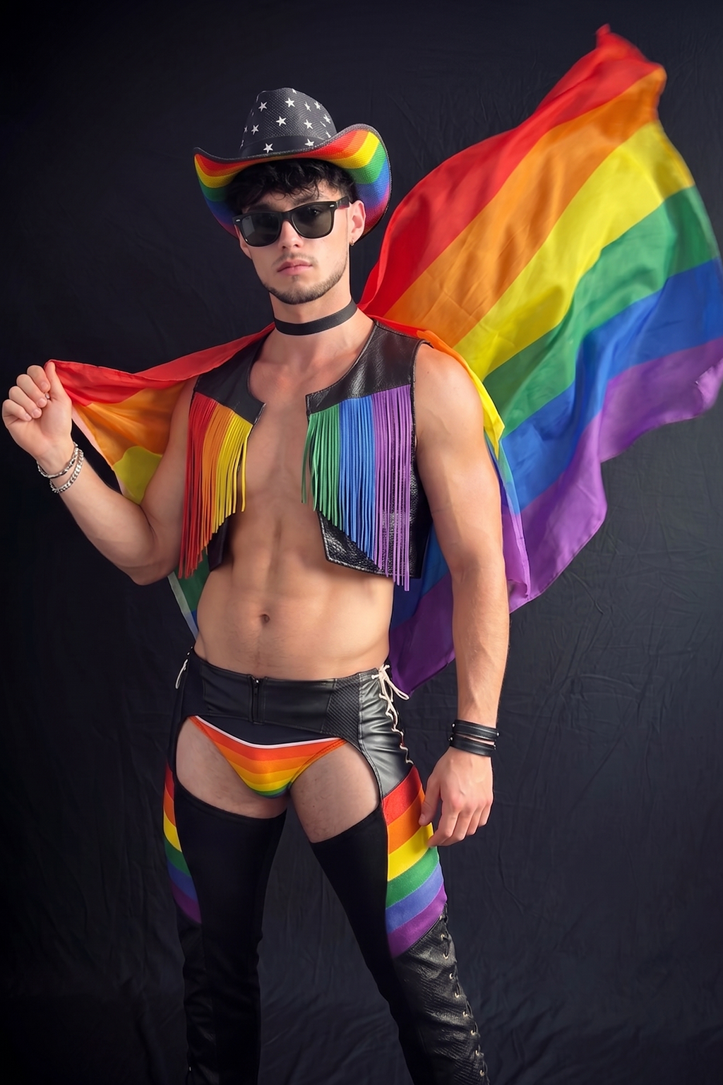 Colorful Cowboy Ensemble with Fringe Vest and Matching （Without a hat）