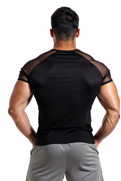 Mesh See Through Patchwork Short Sleeve Round Neck T-shirt