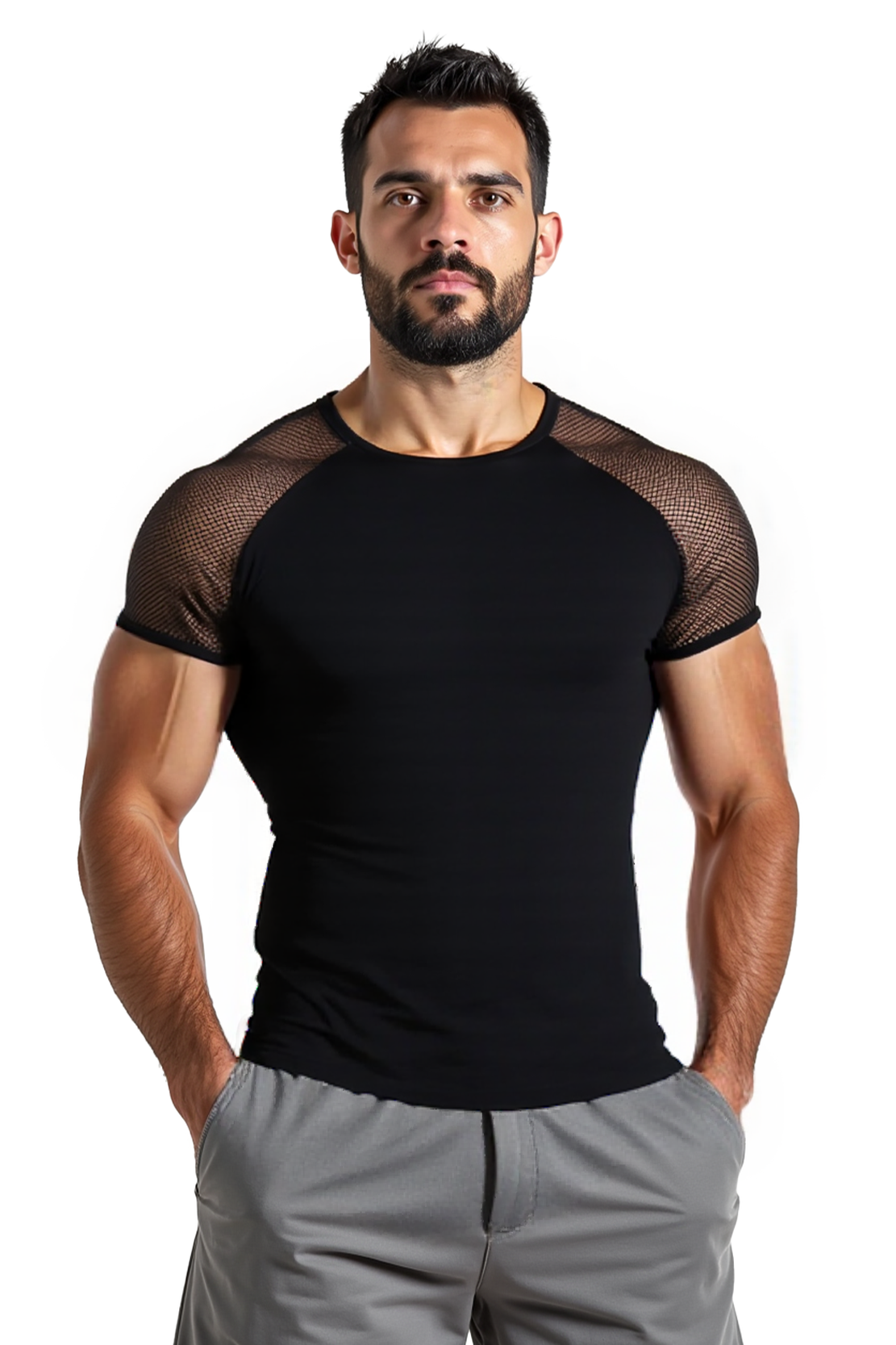Mesh See Through Patchwork Short Sleeve Round Neck T-shirt
