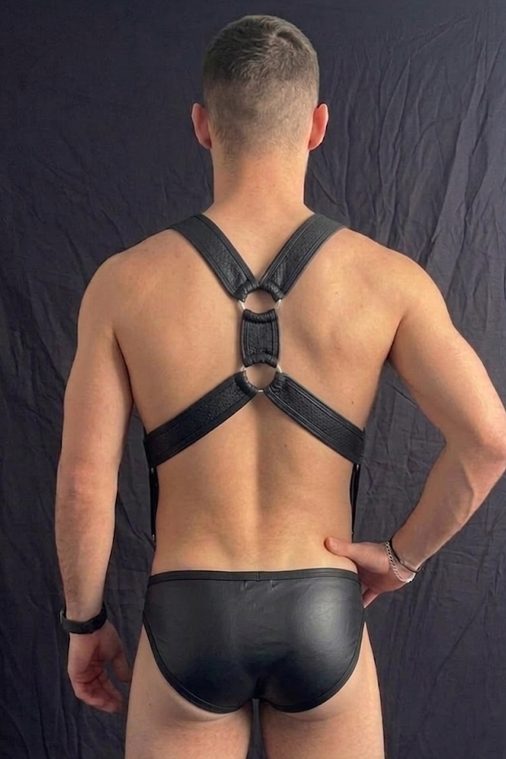 Mysteryglove Fetish-Style Harness Outfit — Metal Rings, Clips & Lace-Up Front