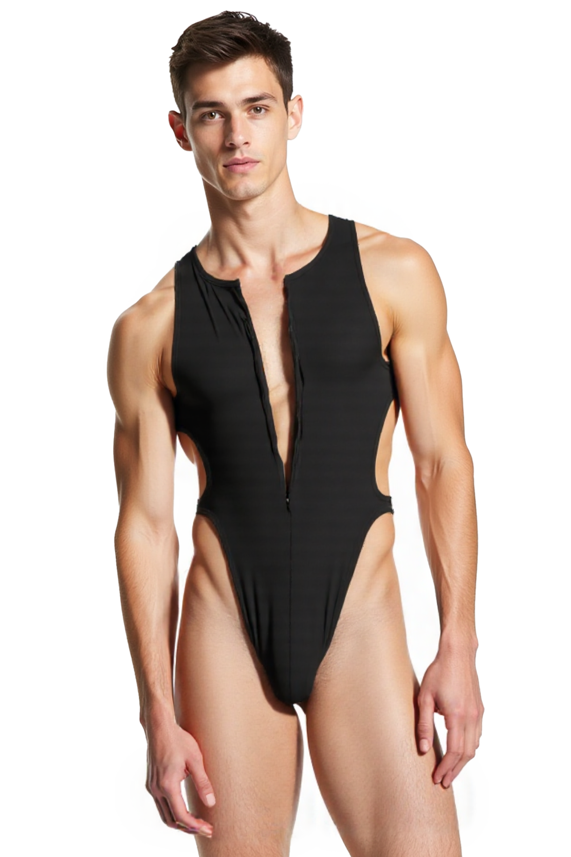 Bodysuit black with front opening and side clips