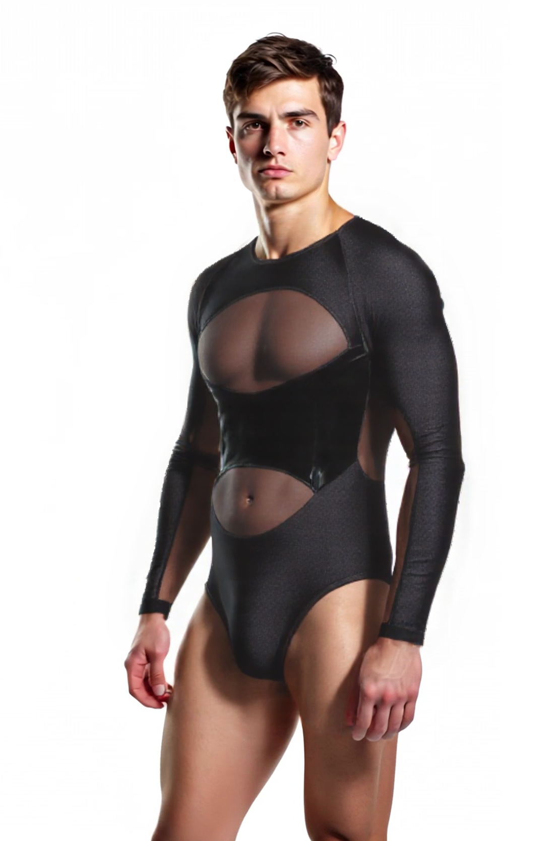 Mesh & PU Leather Patchwork Bodysuit – Bold and Sleek