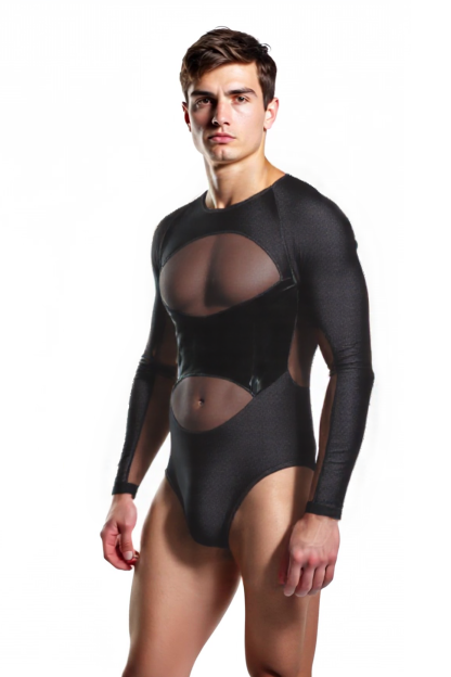 Mesh & PU Leather Patchwork Bodysuit – Bold and Sleek