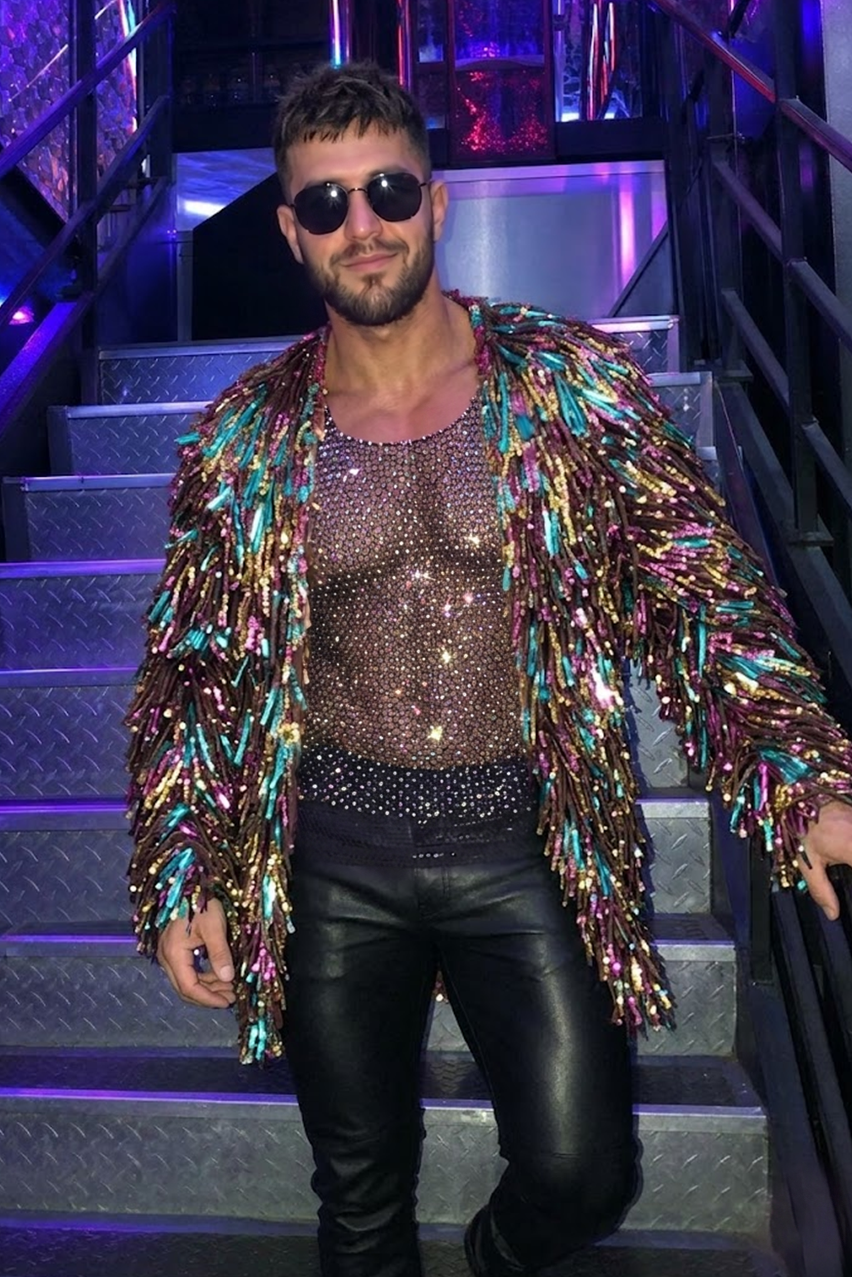 Mysteryglove Men’s Multicolor Sequin Fringe Jacket, Shiny Festival Party Statement Coat