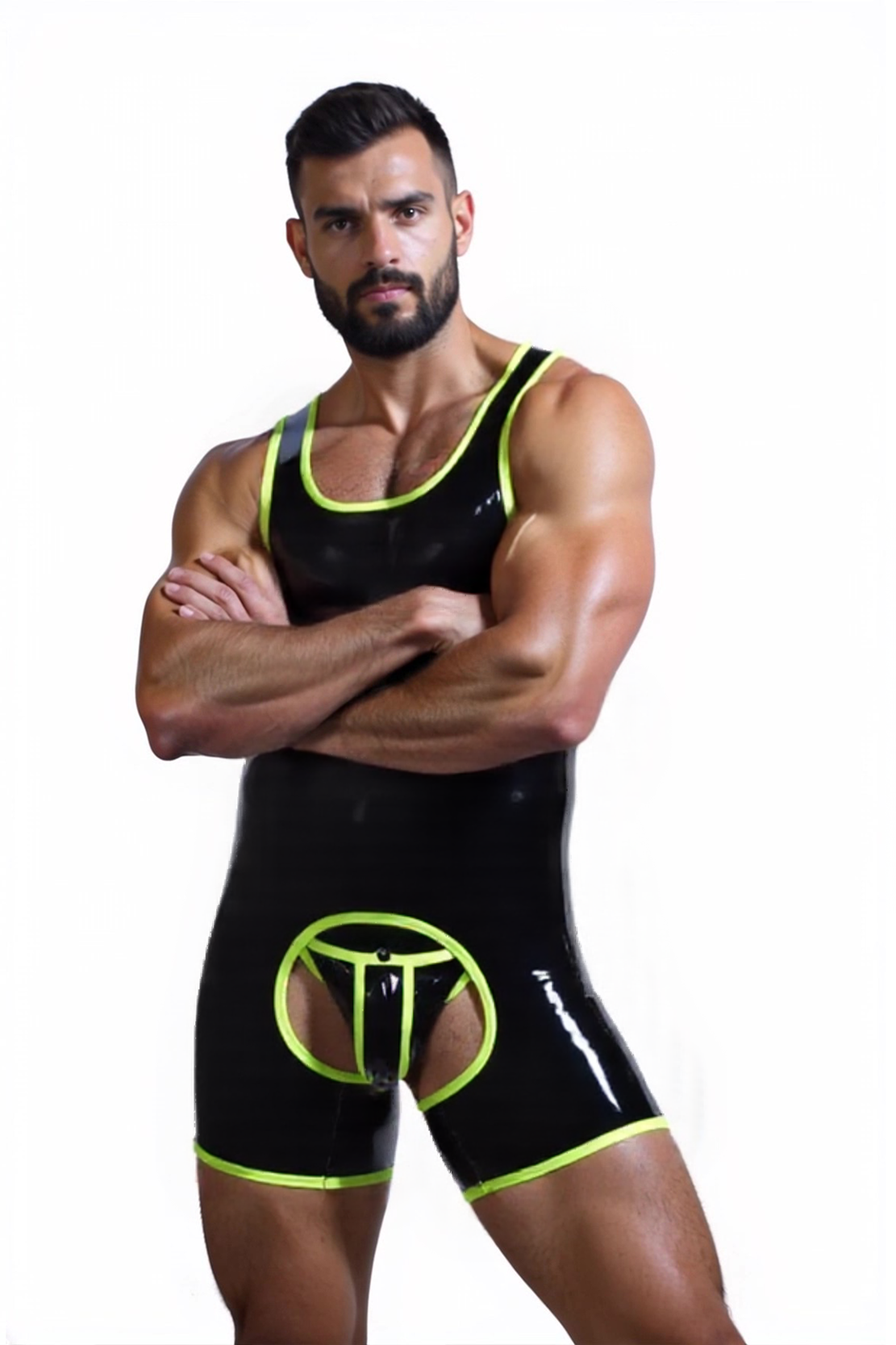 Mysteryglove Sleek Full-Body Black Bodysuit for Men – Open Front Detail