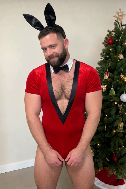 Mysteryglove Men's Christmas Bunny Red Velvet Bodysuit