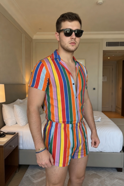 Mysteryglove Rainbow Striped Romper - Your Ultimate Vacation Vibe