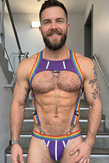 Mysteryglove Rainbow Pride Harness Set – Purple Mesh Chest Harness + Jockstrap