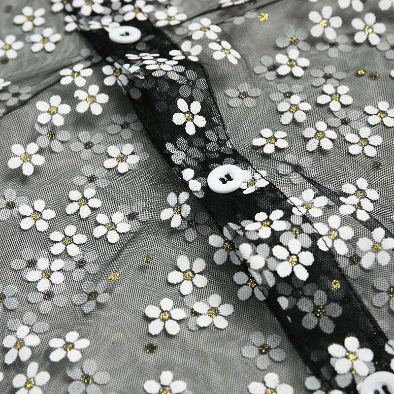 Mens See Through Mesh Floral Shirts