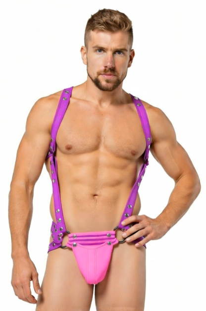 Mysteryglove Men’s Sexy Harness Jockstrap Set – Bold Purple Muscle Bodywear