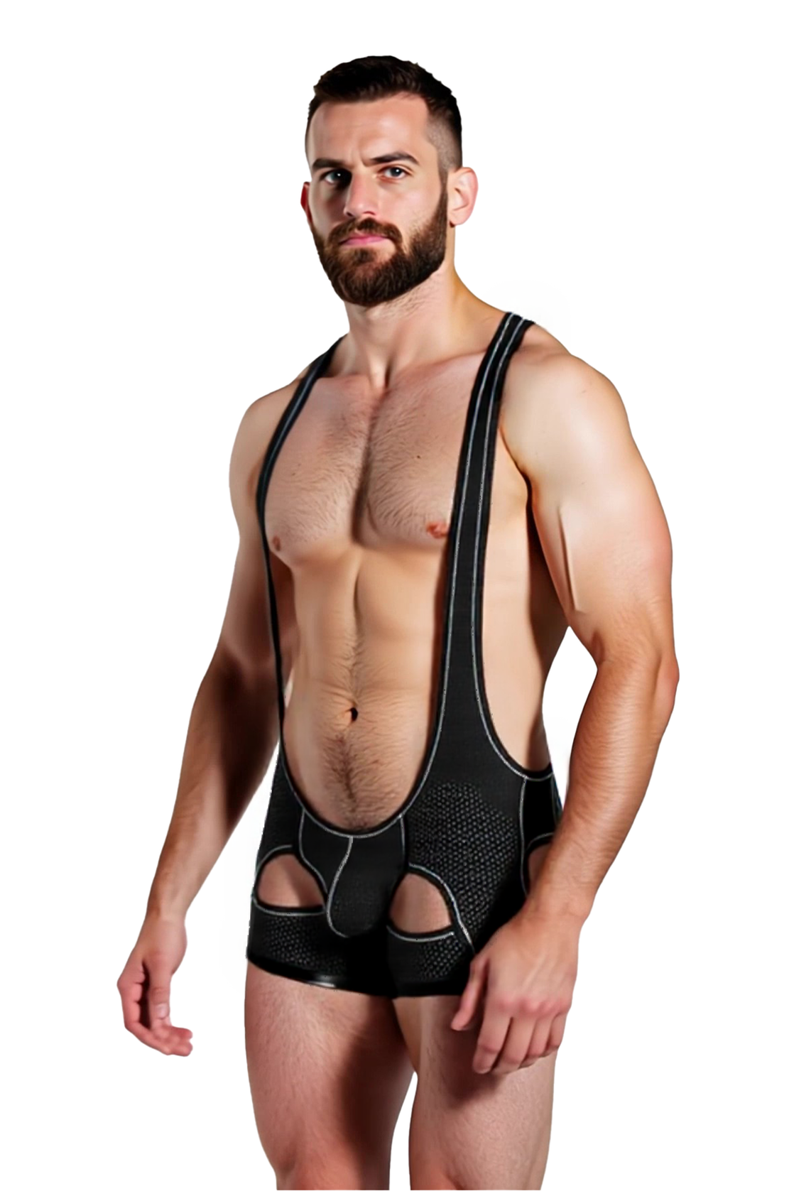 Mysteryglove Men's Mesh Cut-Out Wrestling Singlet