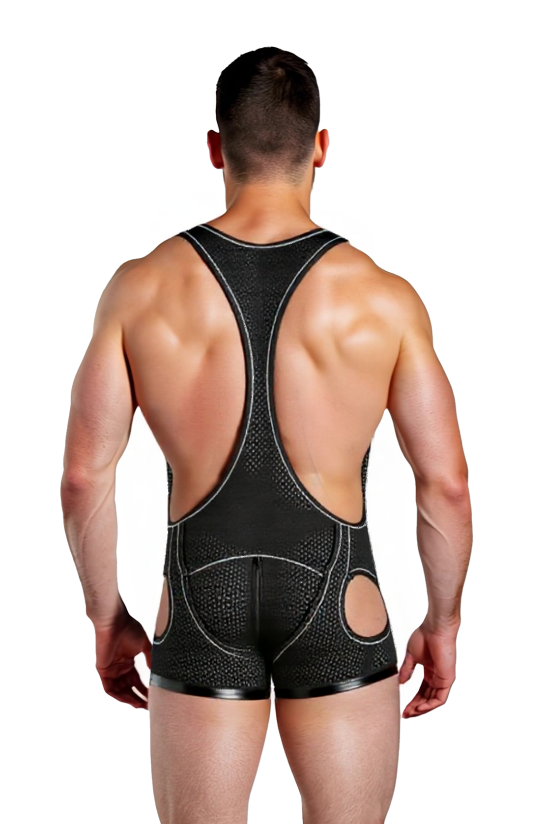 Mysteryglove Men's Mesh Cut-Out Wrestling Singlet