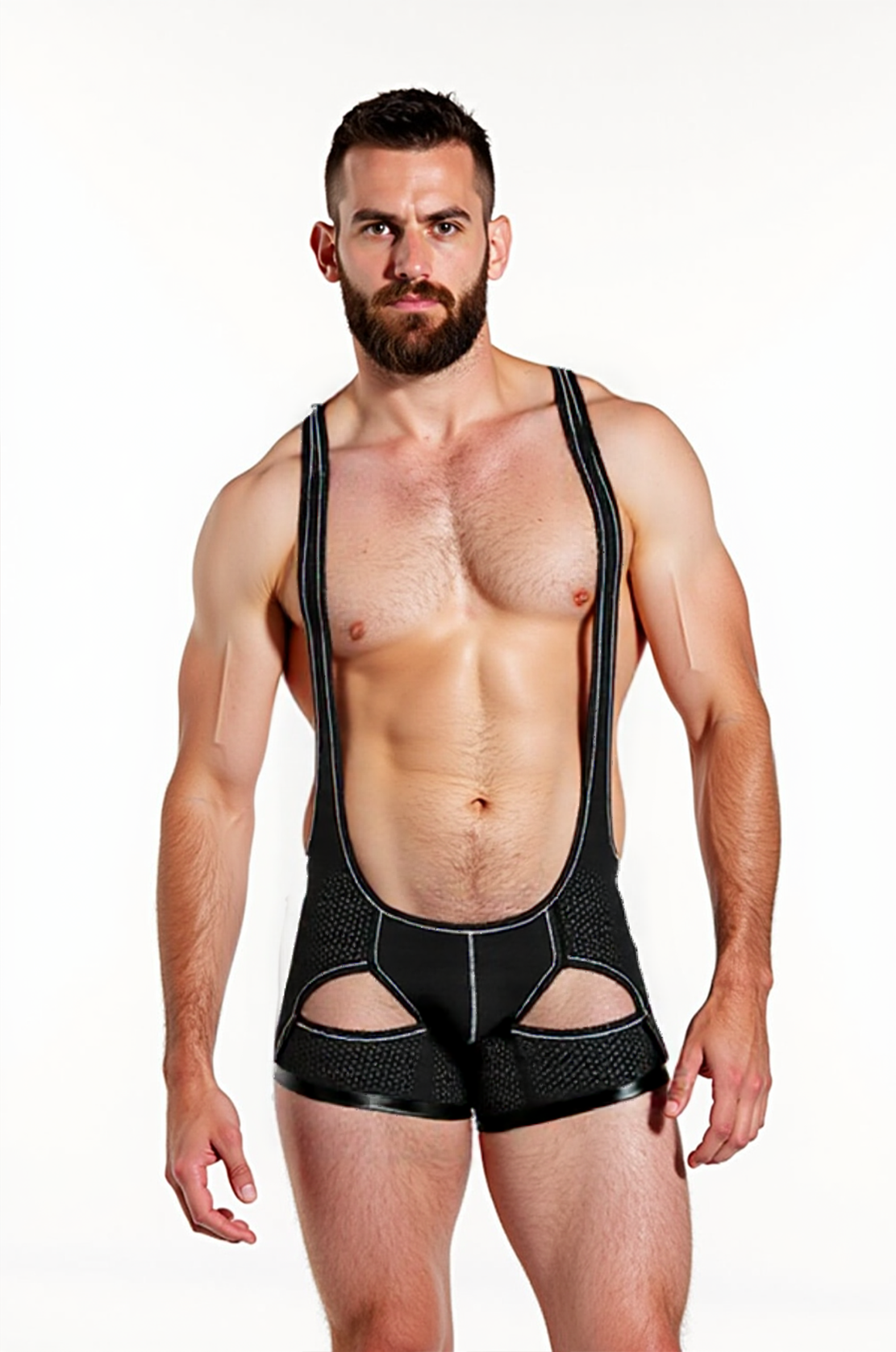 Mysteryglove Men's Mesh Cut-Out Wrestling Singlet