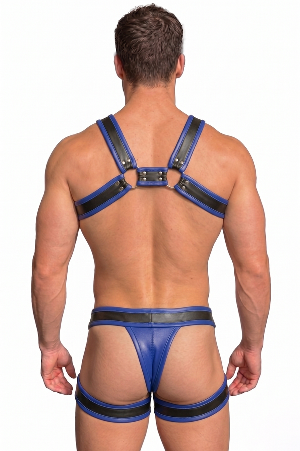Mysteryglove Blue & Black Harness Set — Chest Harness + Pouch Brief with Leg Straps