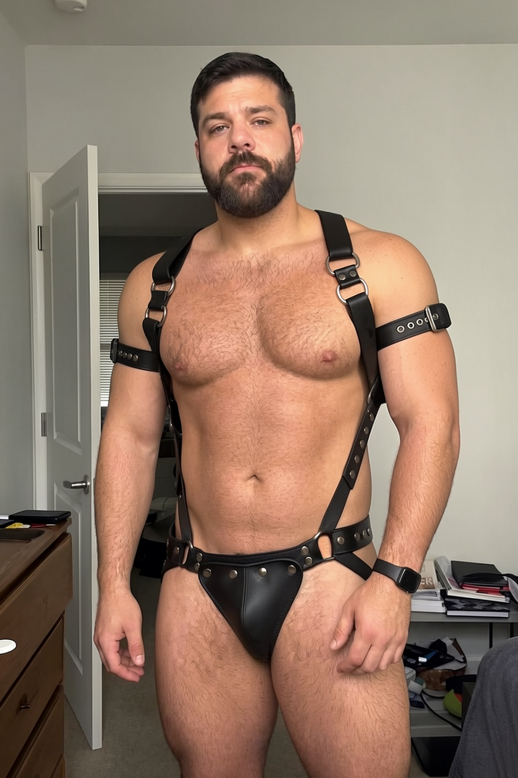Mysteryglove Burgundy & Silver PU Leather Harness Set — O-Ring Back Straps + Metallic Jockstrap (No Gloves/Armbands)