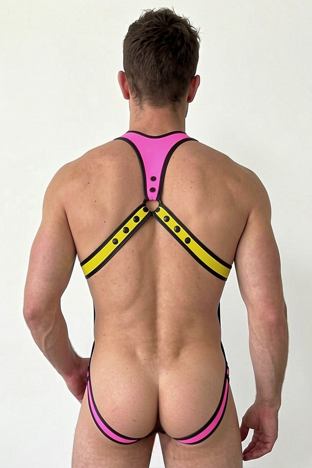 Mysteryglove Fierce & Fun PU Leather Color-Block Harness Briefs