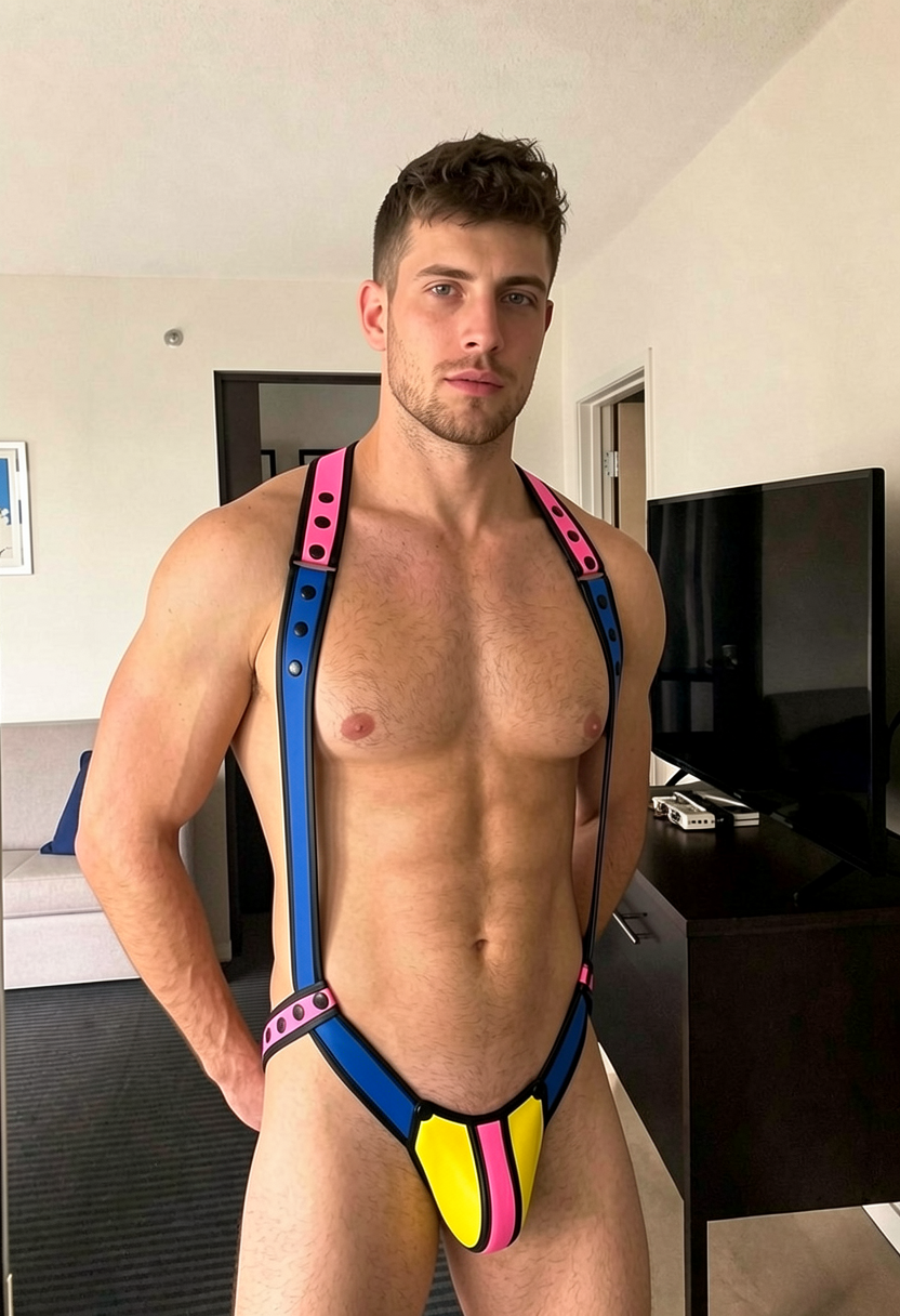 Mysteryglove Fierce & Fun PU Leather Color-Block Harness Briefs