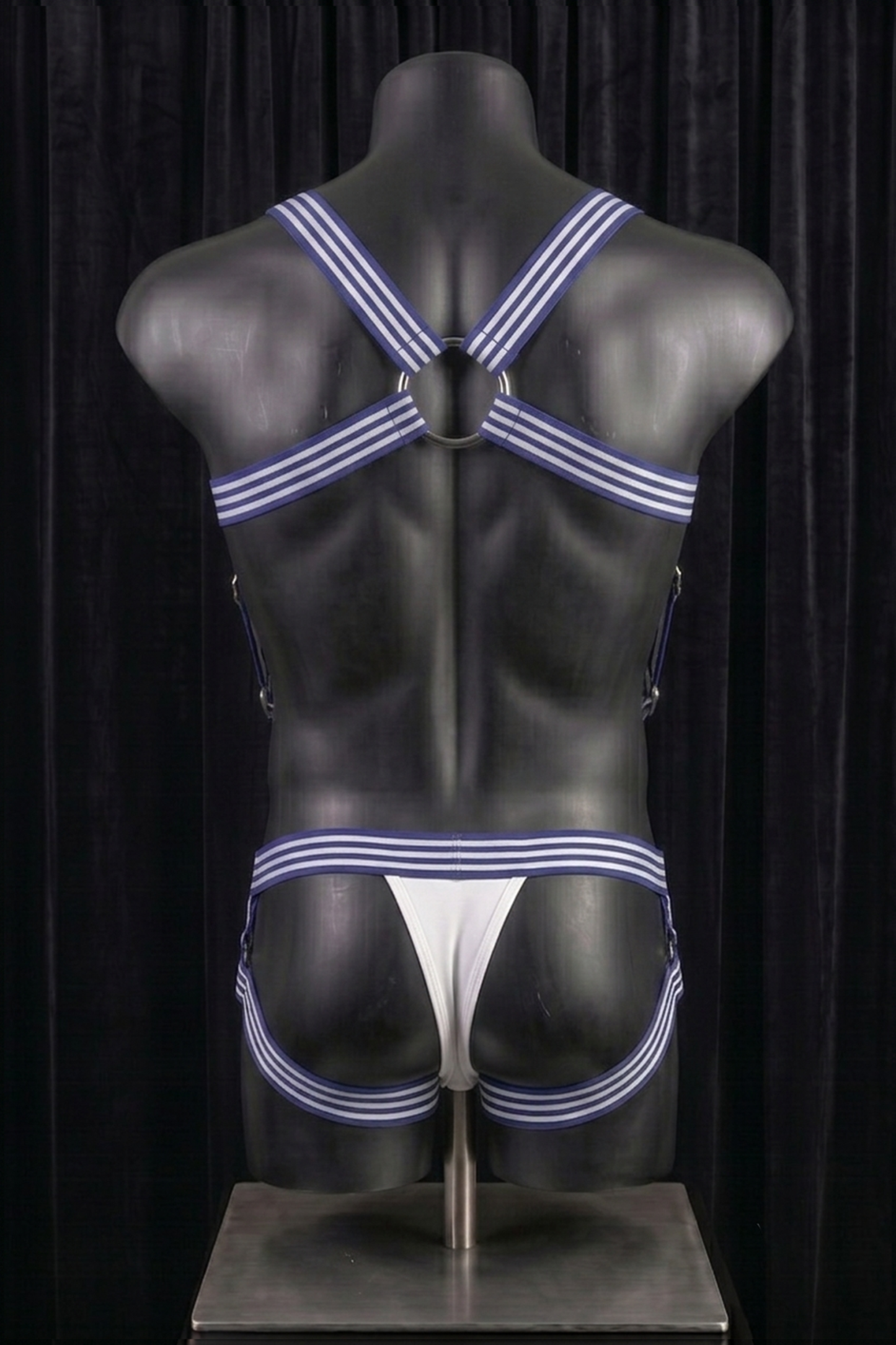 Mysteryglove Men's Houndstooth Strap Harness Set with Ring Detail and Open Frame Design