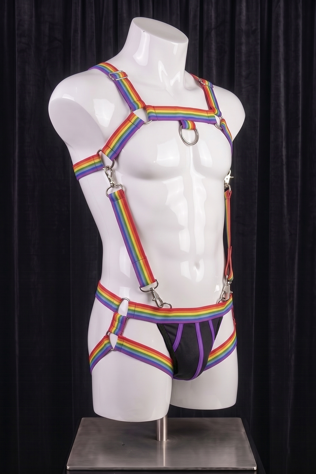 Mysteryglove Pride Rainbow Strap Harness Set — Chest D-Ring + Supportive Briefs