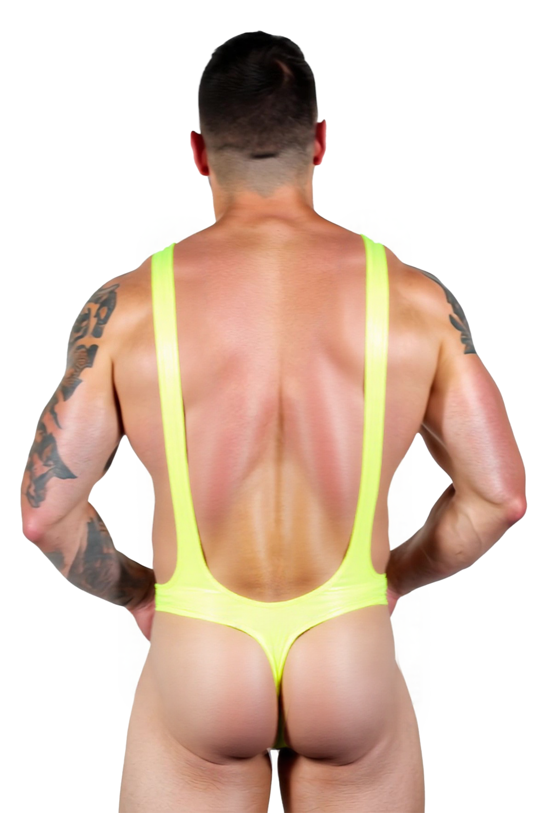 Mysteryglove High-Cut Neon PU Leather Thong Bodysuit