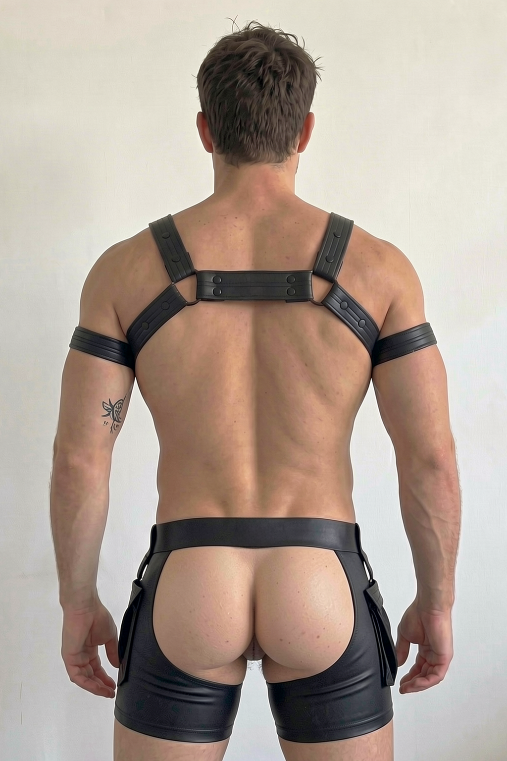 Mysteryglove Fetish-Style Harness & Shorts Set — X-Back Detail + Open-Front Pouch Cut (No Arm Bands)