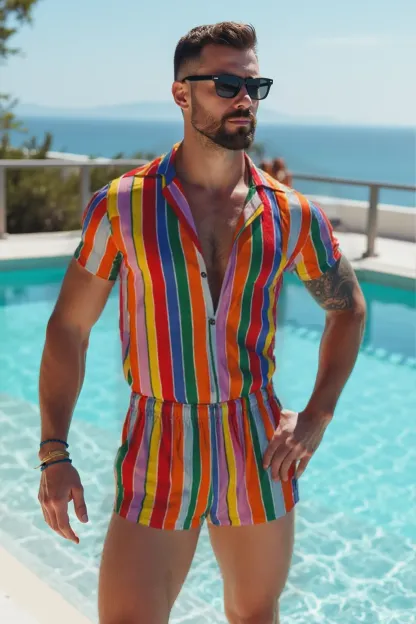 Mysteryglove Rainbow Striped Romper - Your Ultimate Vacation Vibe