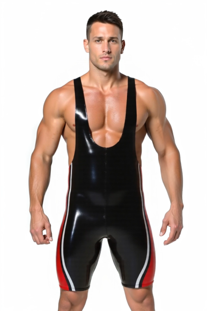 Mysteryglove Sleek Black and Red PU Leather Sports Bodysuit